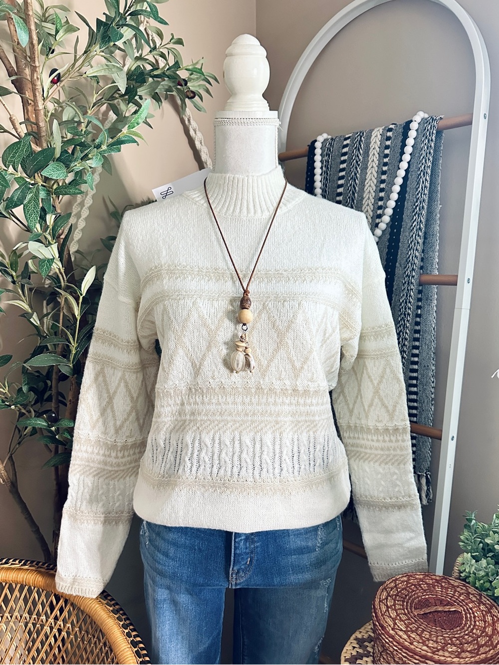 Stitch Fix Lety & Me Cream Textured Knit Crewneck Sweater NWT Size S
